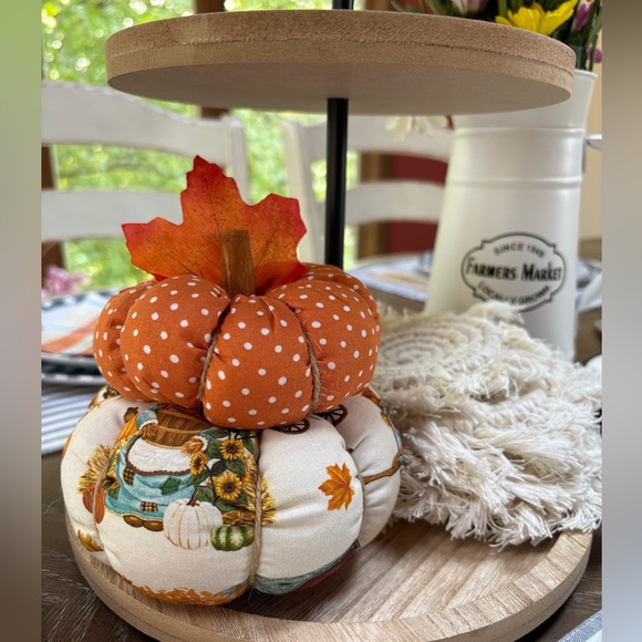 Hand Crafted Orange and Cream Polka Dot Pumpkin Decor - Picture 1 of 3